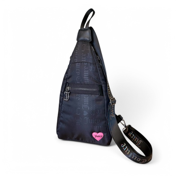NWOT Juicy Couture Material Girl Zipper Designer Nylon Sling Crossbody Bag,Black - Picture 1 of 11